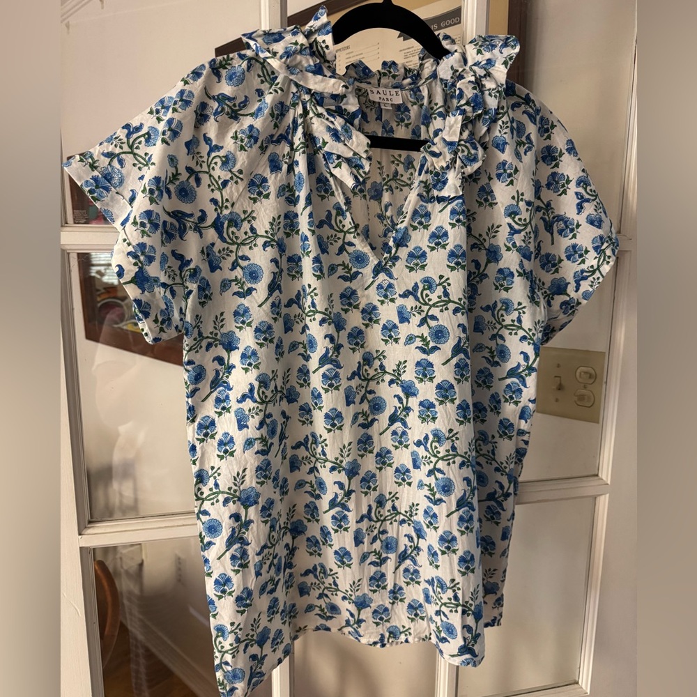 Floral Blue and White Blouse